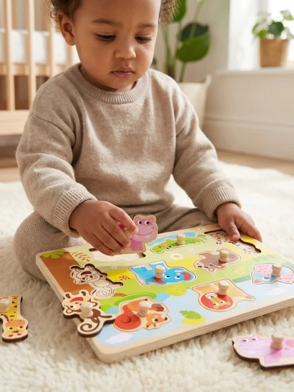 NEW Montessori Wooden Farm Animal Puzzle Toddler Learning Toy Educational Gift